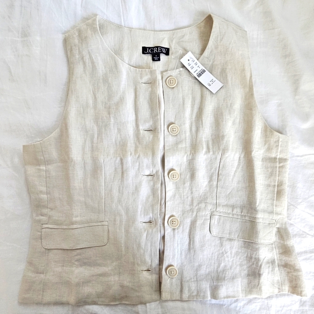 J. Crew Linen Button-Up Vest In Natural
